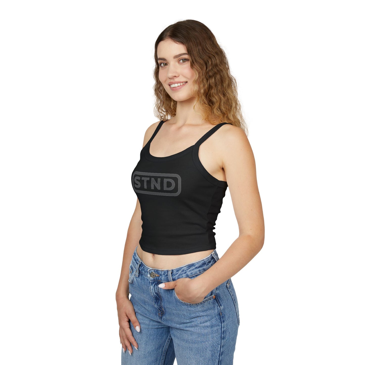 (BLACK) STND Women’s Spaghetti Strap Tank Top – Casual Slim Fit, Summer Essential, Layering Piece