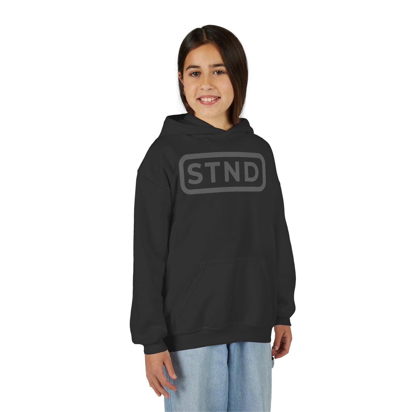 (BLACK) Trendy Youth Hoodie with Inspirational STND Design, Fashionable Kids Sweatshirt, Cozy Casual Wear, Perfect for School & Gifts