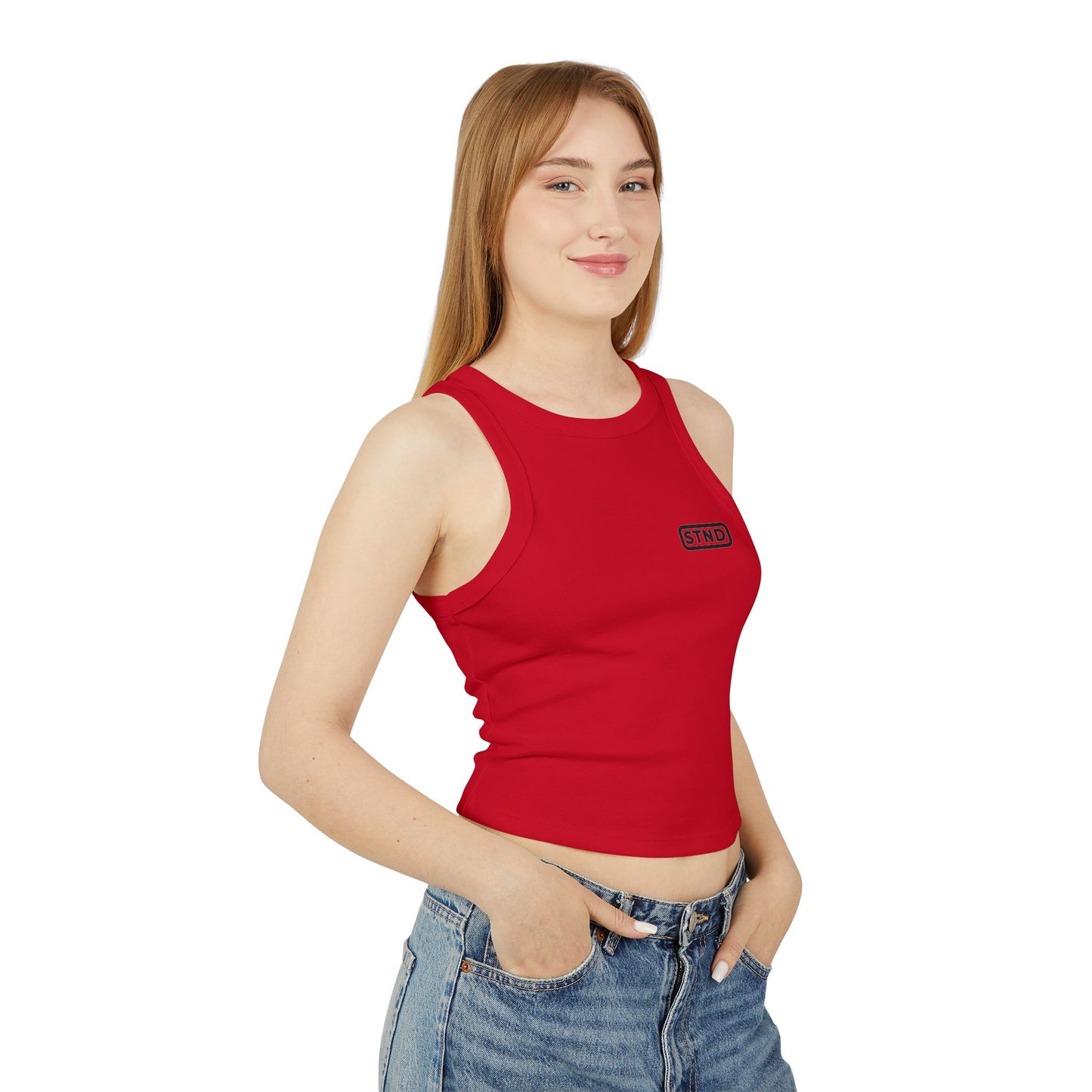 (RED) STND Women’s “Still Standing” Racerback Tank – Strength Through Struggle, Comfort Through Movement