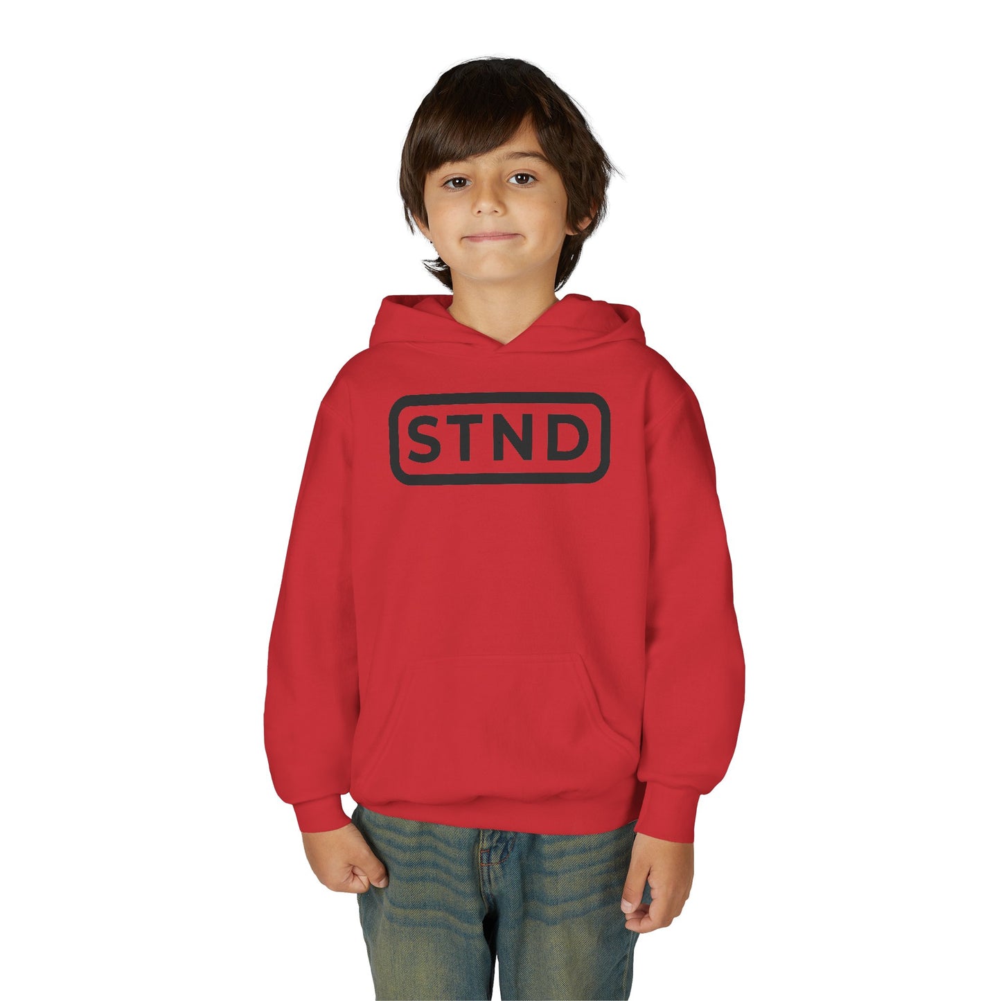 (RED) Trendy Youth Hoodie with Inspirational STND Design, Fashionable Kids Sweatshirt, Cozy Casual Wear, Perfect for School & Gifts