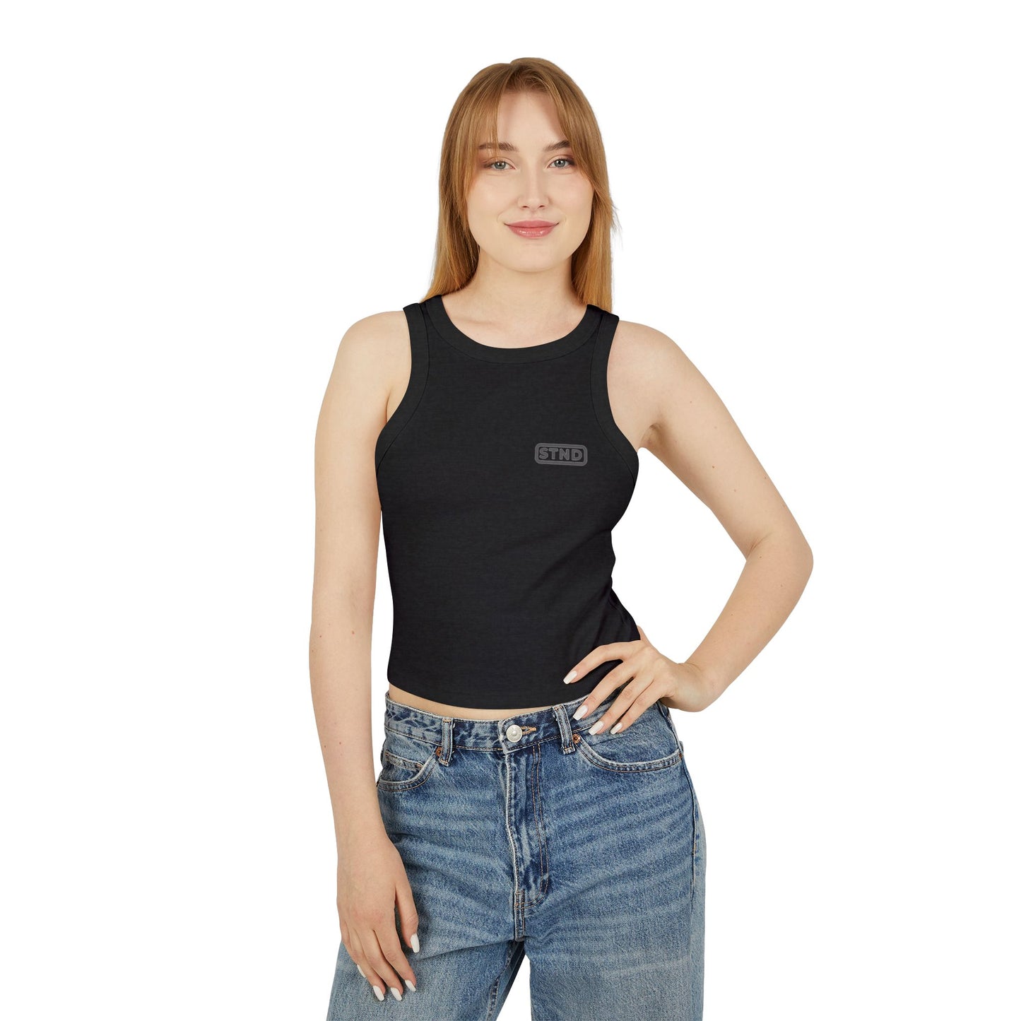 (BLACK) STND Women’s “Still Standing” Racerback Tank – Strength Through Struggle, Comfort Through Movement