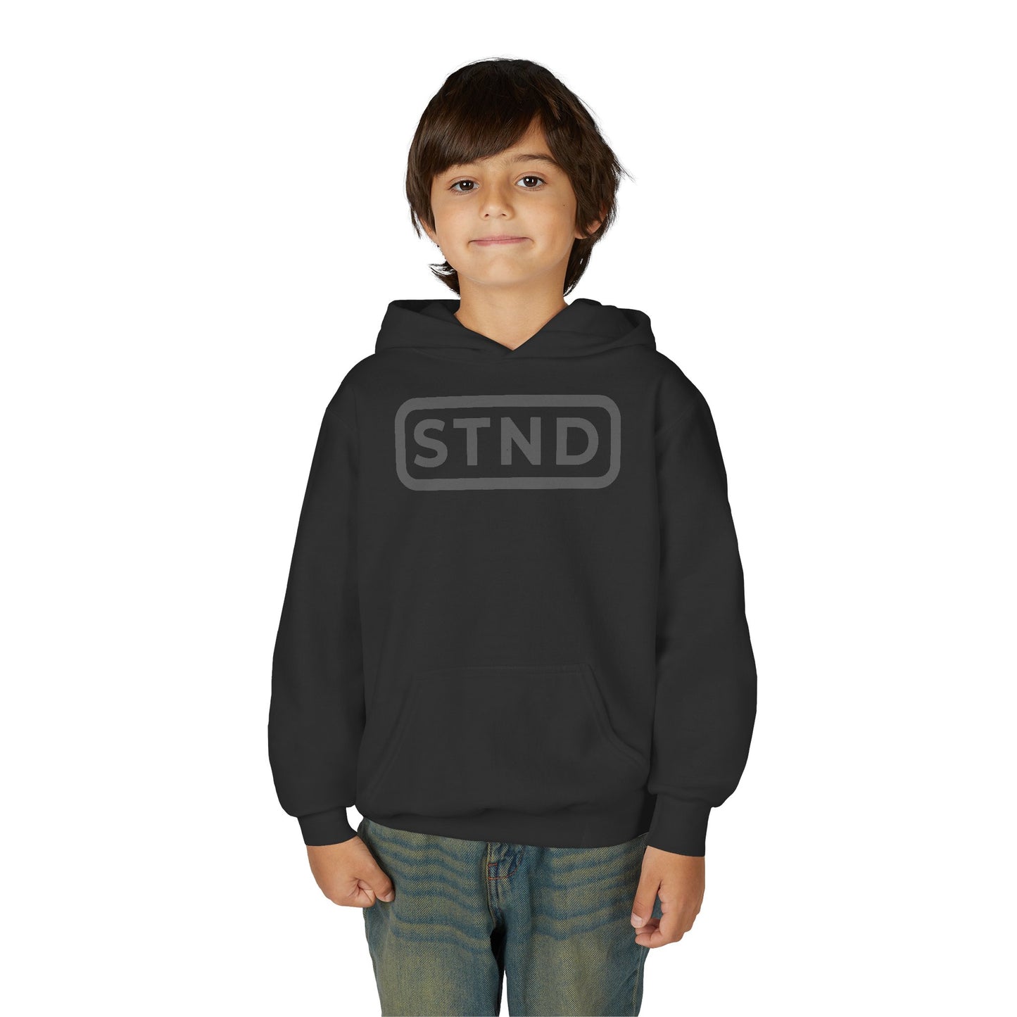 (BLACK) Trendy Youth Hoodie with Inspirational STND Design, Fashionable Kids Sweatshirt, Cozy Casual Wear, Perfect for School & Gifts